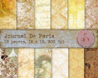 printable paper pack, Journal de Paris, scrapbook paper, mixed media, commercial use, junk journals, instant download, digital paper crafts