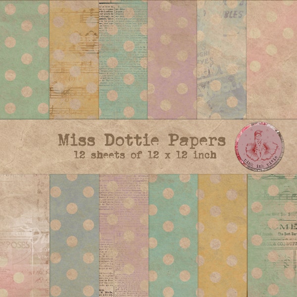 printable paper pack, Polka dots, scrapbook paper, mixed media, commercial use, junk journals, instant download, digital paper crafts