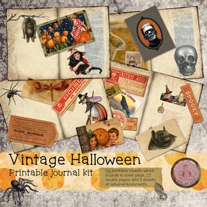 RETRO HALLOWEEN Printable Junk Journal pages, cover and Ephemera,Instant download.Junk Journal,commercial use,Scrapbooking,vintage spooky!