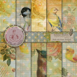 Printable digital paper Pack, Summer Meadow, INSTANT DOWNLOAD, Ten 12 x 12  digital papers, journals, scrapbooking..