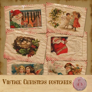 Vintage Weihnachten Postkarten, sofortiger Download, druckbare Xmas Ephemera, Junk-Journal-Karten, Mischtechnik, digitale Vintage Weihnachtsbilder