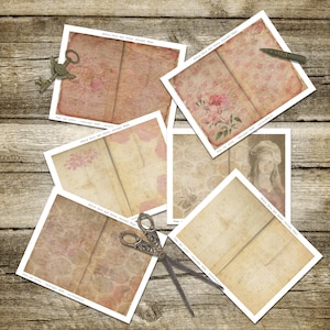 May include: Six vintage journal pages with a distressed, aged look. Each page features a different design, including floral patterns, honeycomb patterns, and a bee. The pages are titled "Polka Dots and Lace Journal Paper".