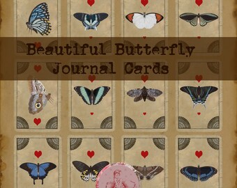 Beautiful Butterflies.. 12 Printable Journal Cards -Digital Ephemera, collage sheet, instant download, junk journal clipart