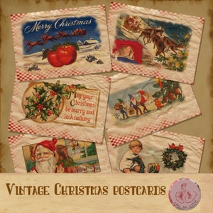 Vintage Weihnachten Postkarten, sofortiger Download, druckbare Xmas Ephemera, Junk-Journal-Karten, Mischtechnik, digitale Vintage Weihnachtsbilder