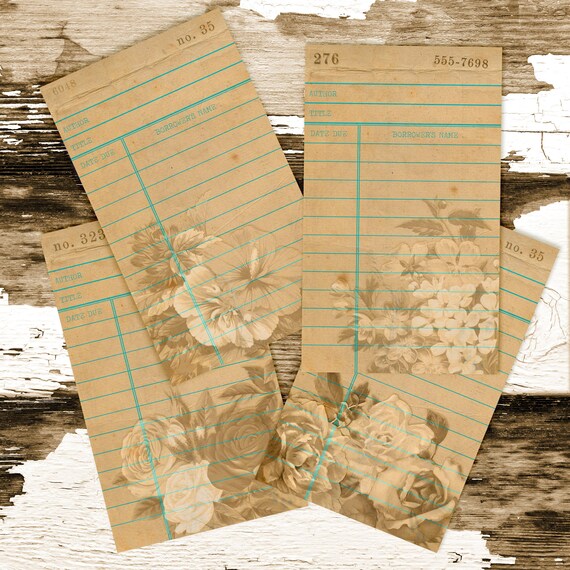 Printable Vintage Library Cards Set of 4 Sepia Printable | Etsy