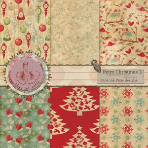 Printable Retro Christmas Digital Paper pack Part two, vintage printable, Printable ephemera, journal pages, junk journal papers