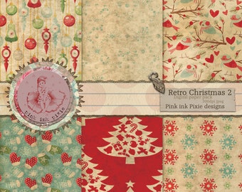 Printable Retro Christmas Digital Paper pack Part two, vintage printable, Printable ephemera, journal pages, junk journal papers