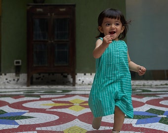 Unisex Blue polka dot jumpsuit | Hand block printed cotton | Holiday wear | Casual wear for little boys