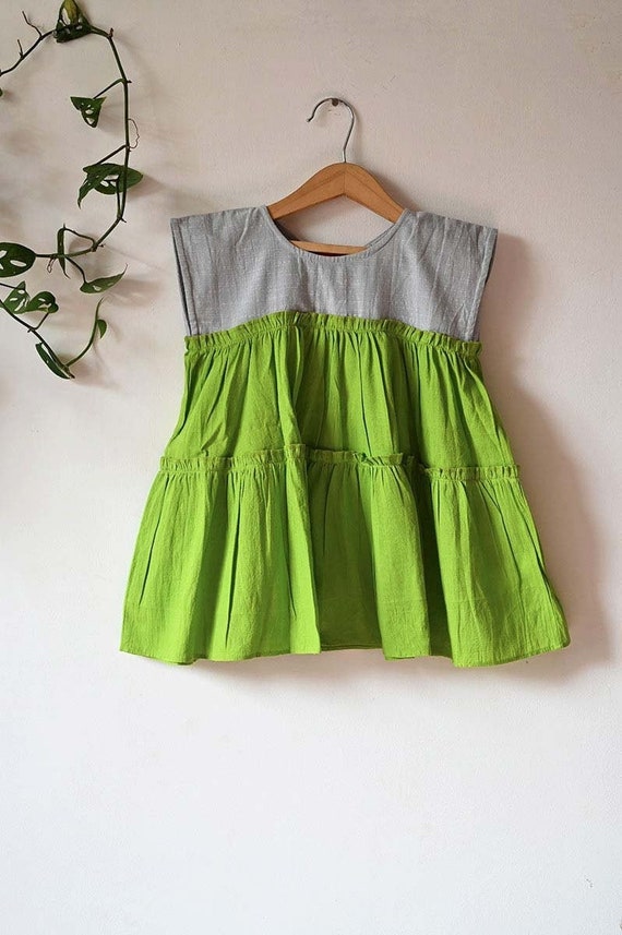 Earth Child Tiered maxi baby girls dress in green with grey Etsy