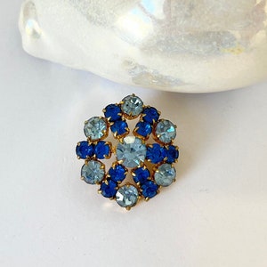 Blue & Clear Crystal Vintage Brooch Pin - French Turquoise Blue Aqua, Old Rhinestone Austrian Crystal Costume Jewellery, Jewelry WildVetiver
