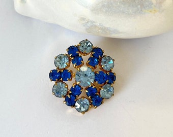 Vintage Austrian Crystal Brooch: Blue Rhinestone Costume Jewelry
