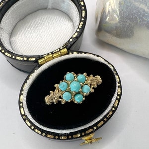 Antique Turquoise Ring 9ct 375 Gold | Aqua Blue Flower Cluster Seed Turquoise Circa 1960&#39;s | Vintage Edwardian Gold Ring Size R WildVetiver