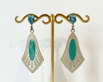 Handgemaakte turquoise oorbellen - vintage Swarovski-kristal