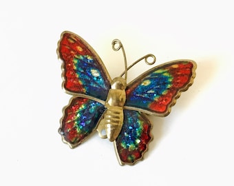 Broche de mariposa esmaltado vintage: bisutería dorada de los años 80