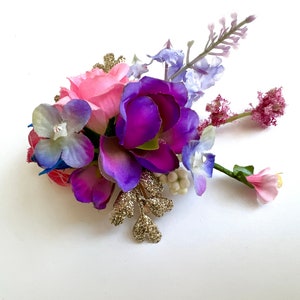 Vintage Rainbow Wildflower Hair Ornament, Hair Pin Flower Fascinator, Purple Vintage Flowers, Bride, Bridesmaid, Maid Of Honour, WildVetiver