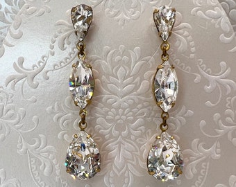 Vintage Austrian Crystal Chandelier Earrings,  Swarovski Teardrop Earrings Wedding Bridal, Mid Century Antique Victorian WildVetiver