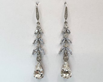 Bridal Chandelier Earrings | Vintage Swarovski Crystal Wedding Earrings | Long Teardrop Vintage Art Deco Style | WildVetiver