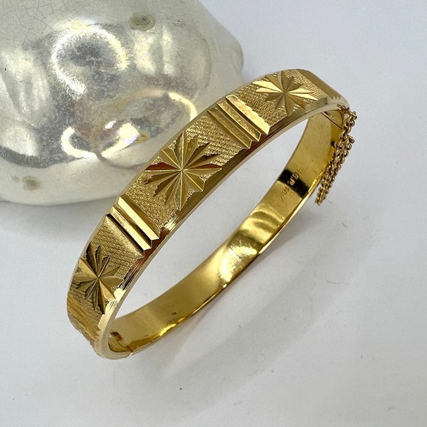 Vintage 18k Rolled Gold Star Bangle, 1960's Cutwork Etched Starburst Bracelet, Retro Antique Mid Century Jewellery WildVetiver