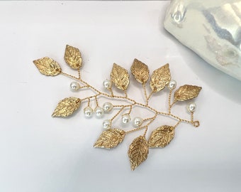 Vintage Gold Leaf Hair Vine Art Nouveau, Gold & Pearl Hair Ornament, Hair Pin WildVetiver
