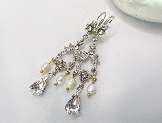Vintage Bridal Chandelier Earrings | Swarovski Cr… - image 6