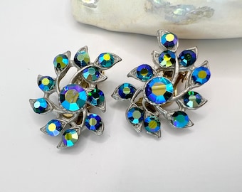Sparkly 1960s Clip On Earrings - Green Vintage Swarovski
