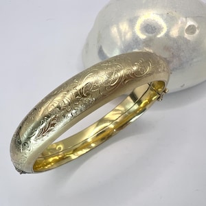 Antique Rolled Gold Sterling Silver Bangle - Etched Floral Cuff, 1940s Germany