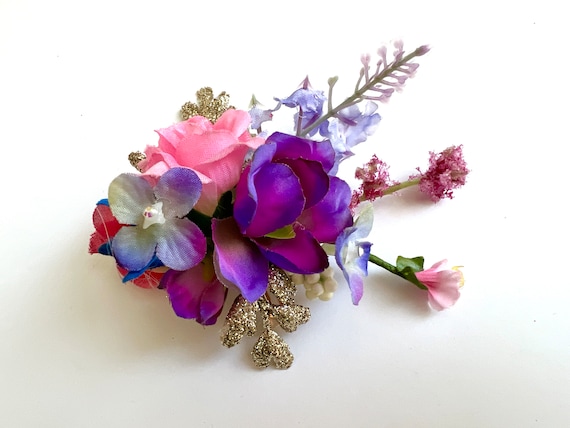 Vintage Rainbow Wildflower Hair Ornament, Hair Pi… - image 2