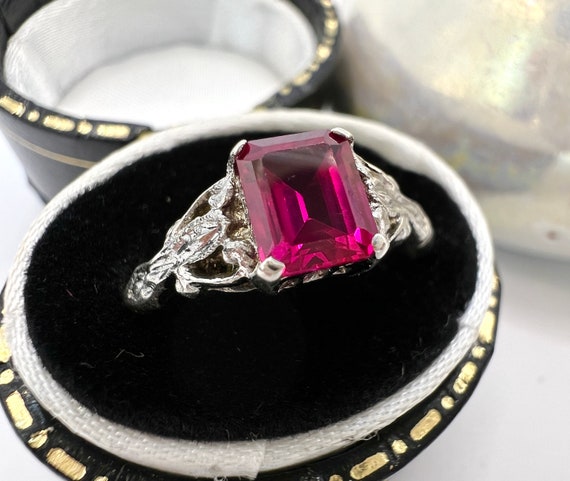 Vintage Pink Topaz 925 Sterling Silver Ring Emera… - image 2