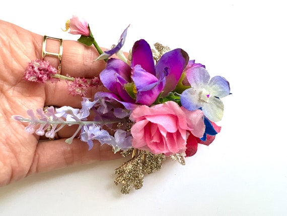 Vintage Rainbow Wildflower Hair Ornament, Hair Pi… - image 9