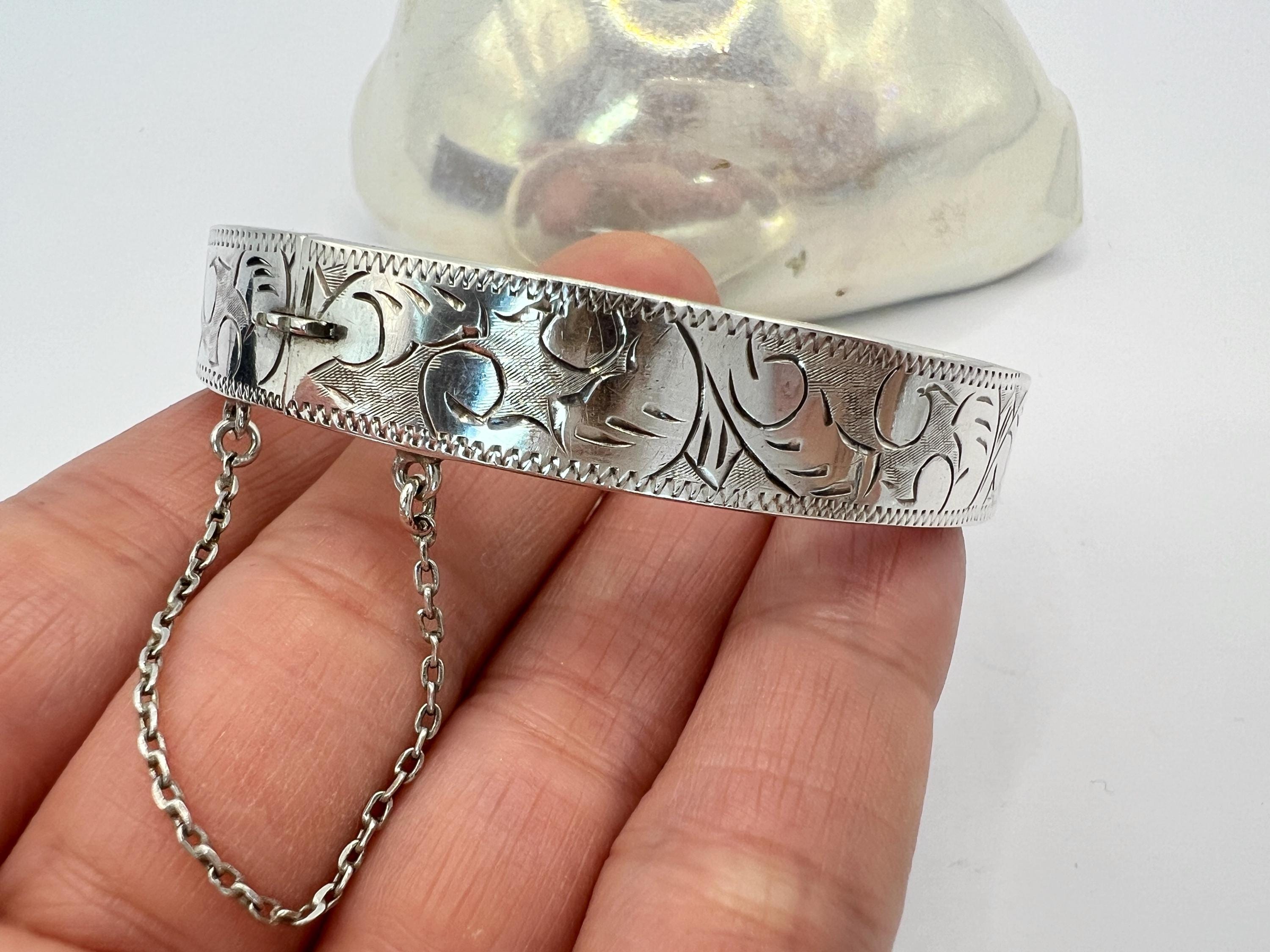 ヴィンテージ スターリングシルバー バングル：エッチング フローラル