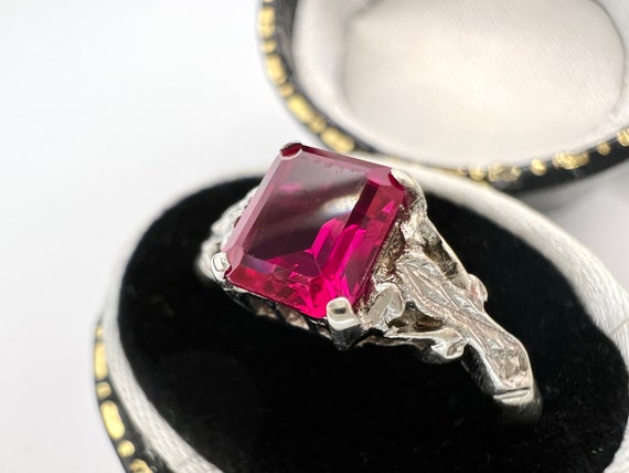 Vintage Pink Topaz 925 Sterling Silver Ring Emera… - image 4