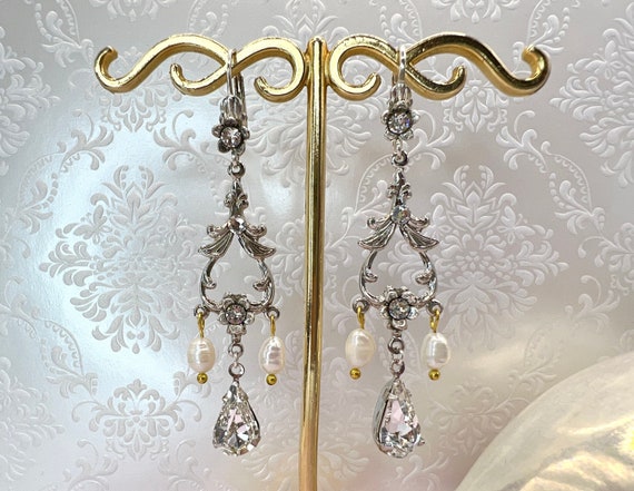 Vintage Bridal Chandelier Earrings | Swarovski Cr… - image 1