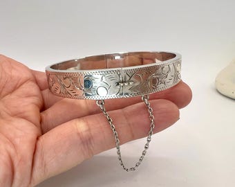 ヴィンテージ スターリングシルバー バングル：エッチング フローラル