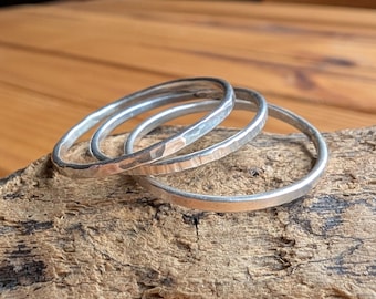 Sterling Silver Stacking Rings – Set of 3 Textured Thin Bands