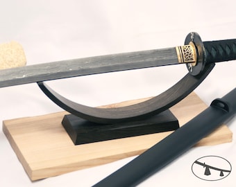 The bog oak wood katana stand. The wooden sword holder. Collectible tanto stand.