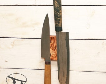 Wall mounted knife holder, Maple burl wood magnetic knife rack, knife block.