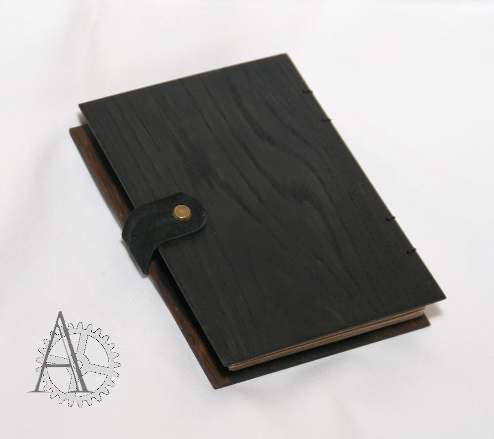 Wooden cover journal. Book with oak wood cover. Recycled paper Etsy