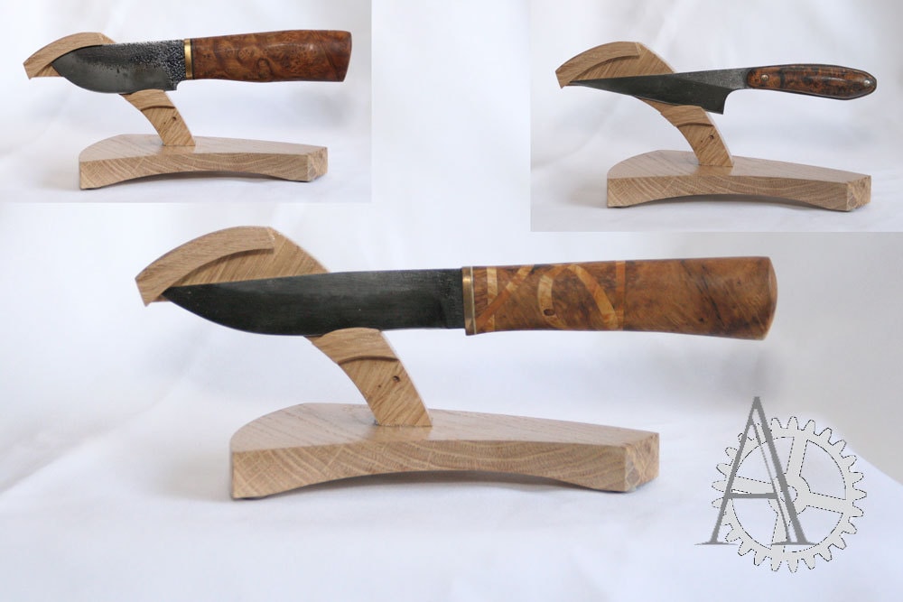 The oak wood knife display. Fixed Blade Knife stand. Etsy