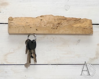 Wall mounted magnetic key holder. Maple burl wood magnetic key rack.