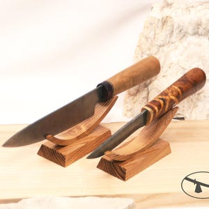 The set of 2 knife stands. Black locust wood knife holder. Robinia wood knife rack. Collectible knife display.