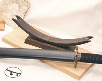 The bog oak wood katana stand. The wooden sword holder. Collectible tanto stand.