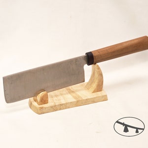 The maple burl wood knife stand. Wooden knife display. Collectible knife holder.