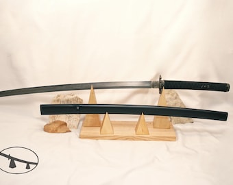 The wooden sword holder. Multi length sword stand. Display stand for collectible swords.