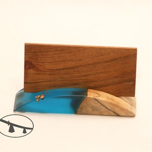 The wood and resin business card stand. Wooden desk storage. Business cardholder.