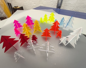 Set of 3 Acrylic Christmas Trees For Table Top, Decorations, Various Colours