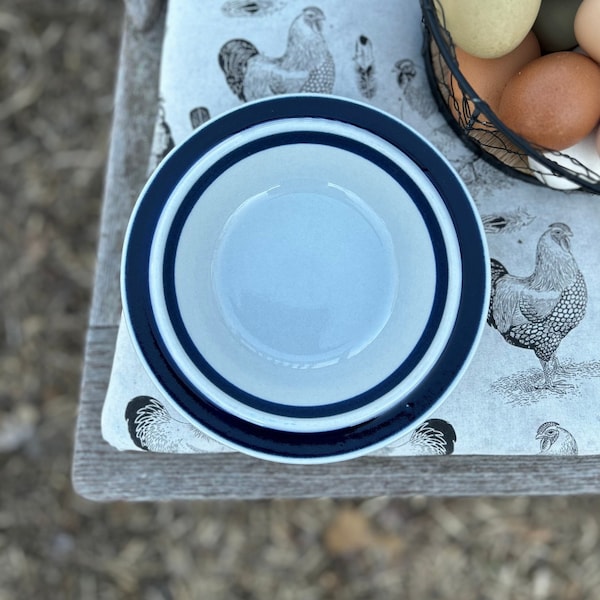 Vintage Arabia Finland Anemone Blue Cereal Bowl 7" Rimmed Farmhouse Retro