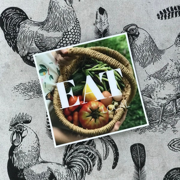 Eat Local Harvest Basket Sticker Square Garden Lover