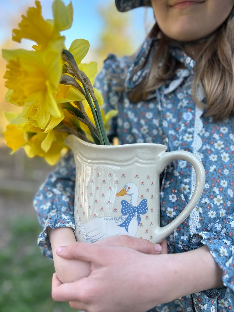 Vintage Brick Oven Aunt Rhody Goose Pitcher Blue Bow Duck Etsy