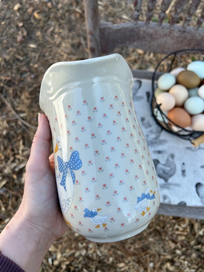 Vintage Brick Oven Aunt Rhody Goose Pitcher Blue Bow Duck Etsy