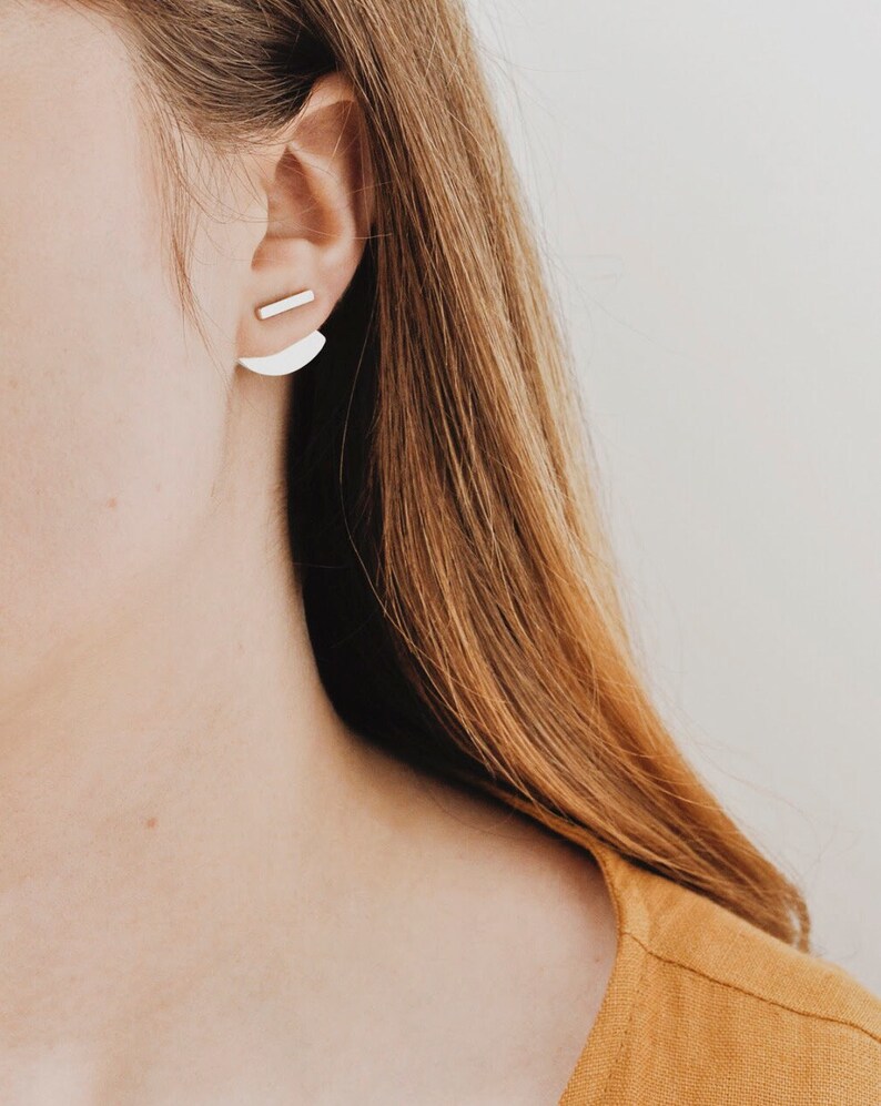 Gold Ethically Made Studs Minimalist Ear Jacket Gold Double Sided Earring ARMETS Gold Modern Ear Jacket Geometric Silver Ear Jacket